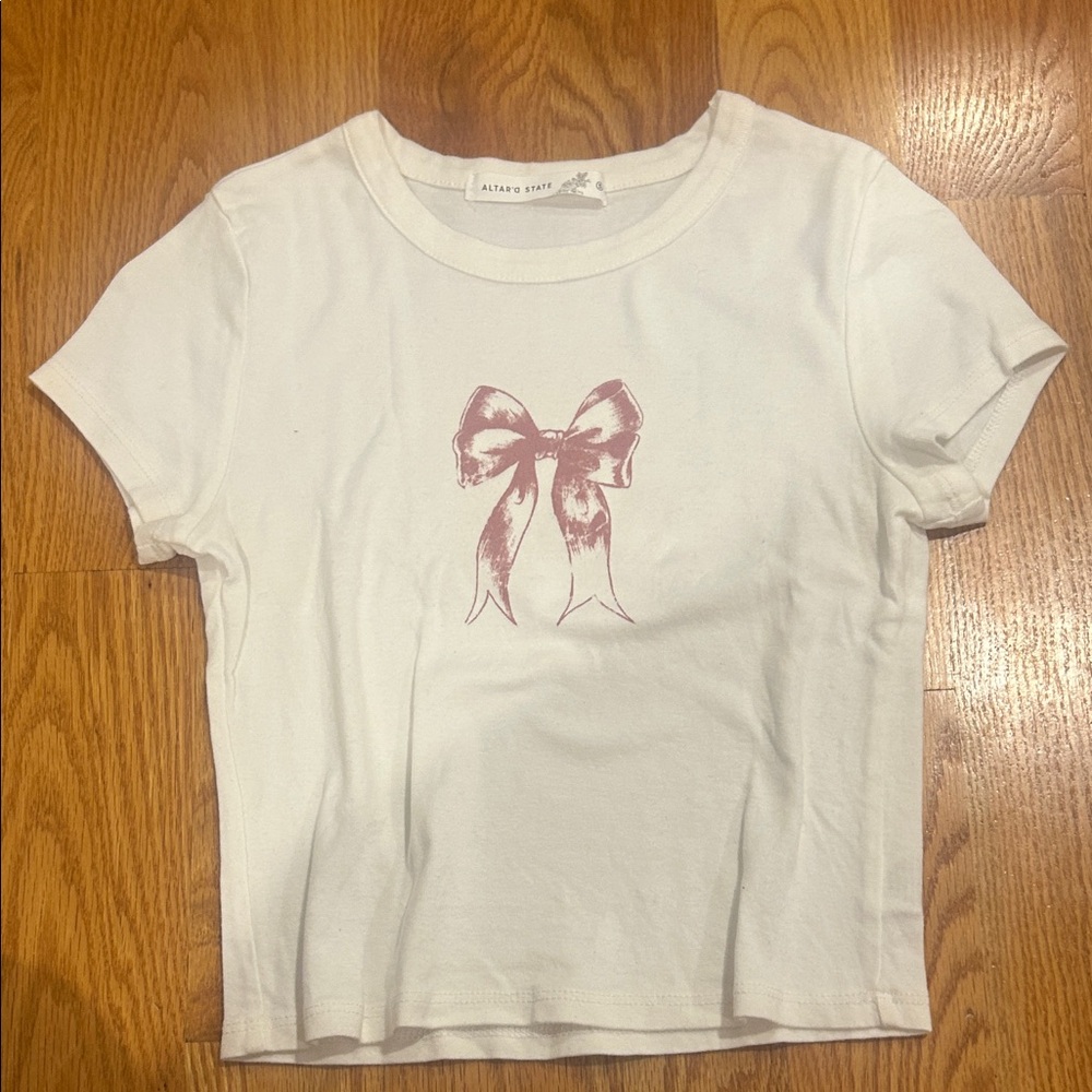 Altar'd State White Crop Top with Pink Bow